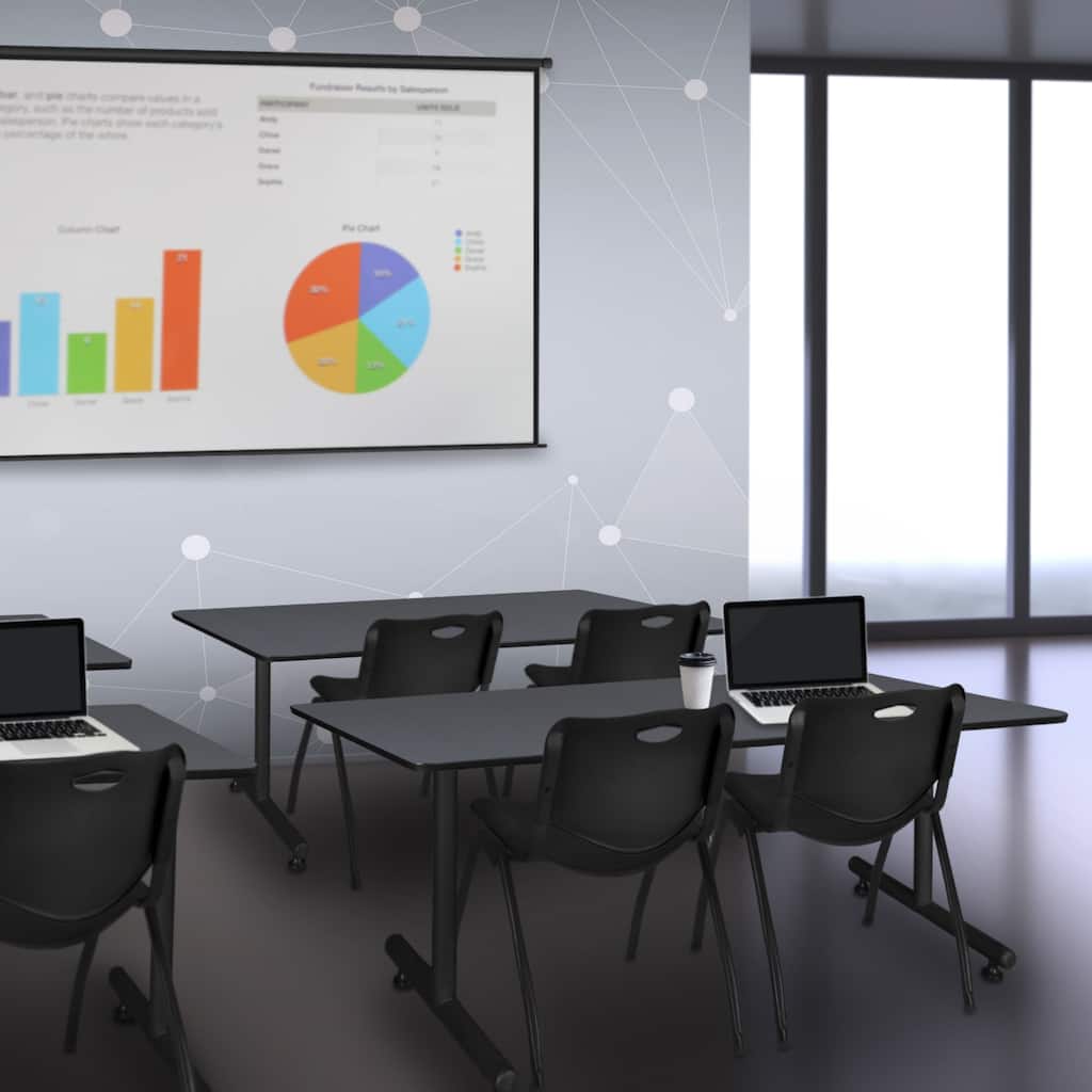 66" x 30" Training Table- Grey and 2 "M" Stack Chairs- Black