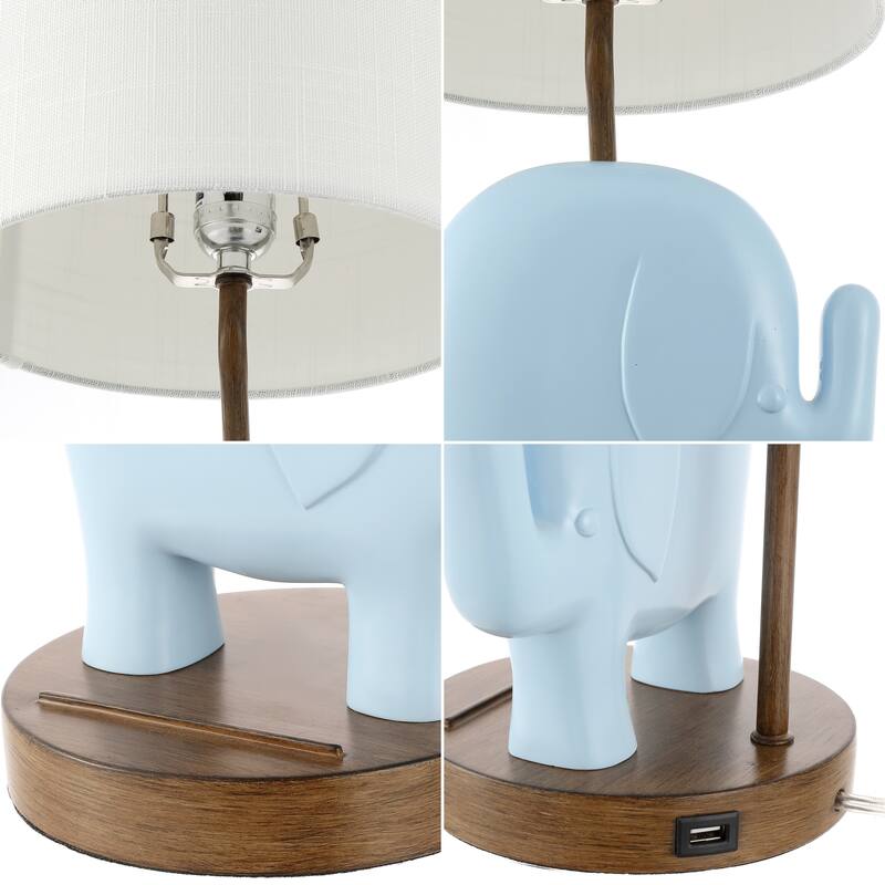 Campana 20.25" Bohemian Designer Iron/Resin Elephant LED Kids Table Lamp with Phone Stand and USB Charging Port, by JONATHAN Y