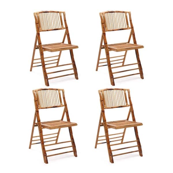 Set/4 Rattan Bamboo Dining Chair Folding Chair for Outdoor Indoor - Set of 4