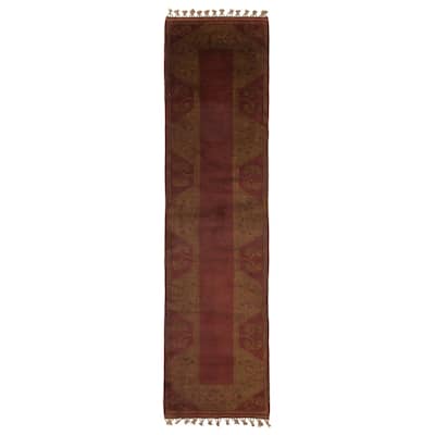ECARPETGALLERY Hand-knotted Color Transition Brown Wool Rug - 2'6 x 9'0