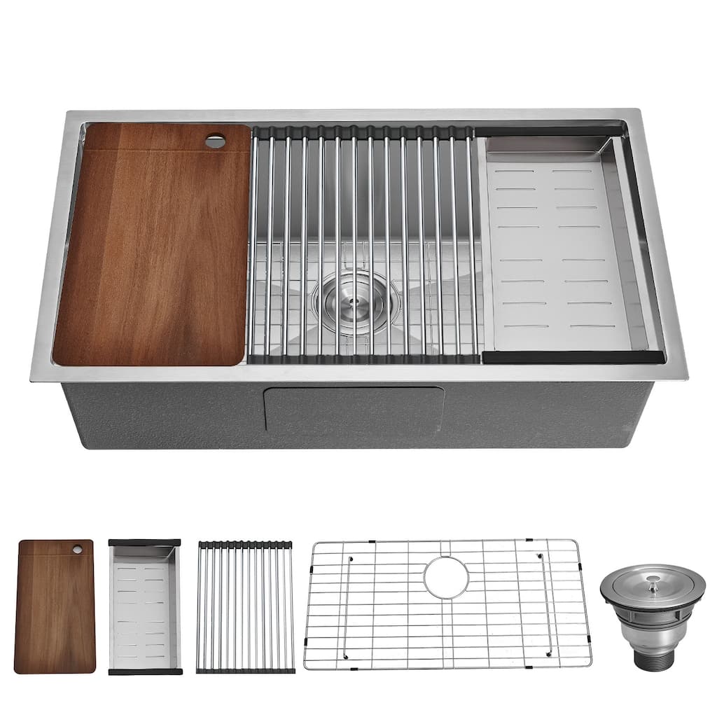 32.9 in. Undermount Single Bowl Stainless Steel Kitchen Sink - 32.9" L×18.9" W× 9.64" H