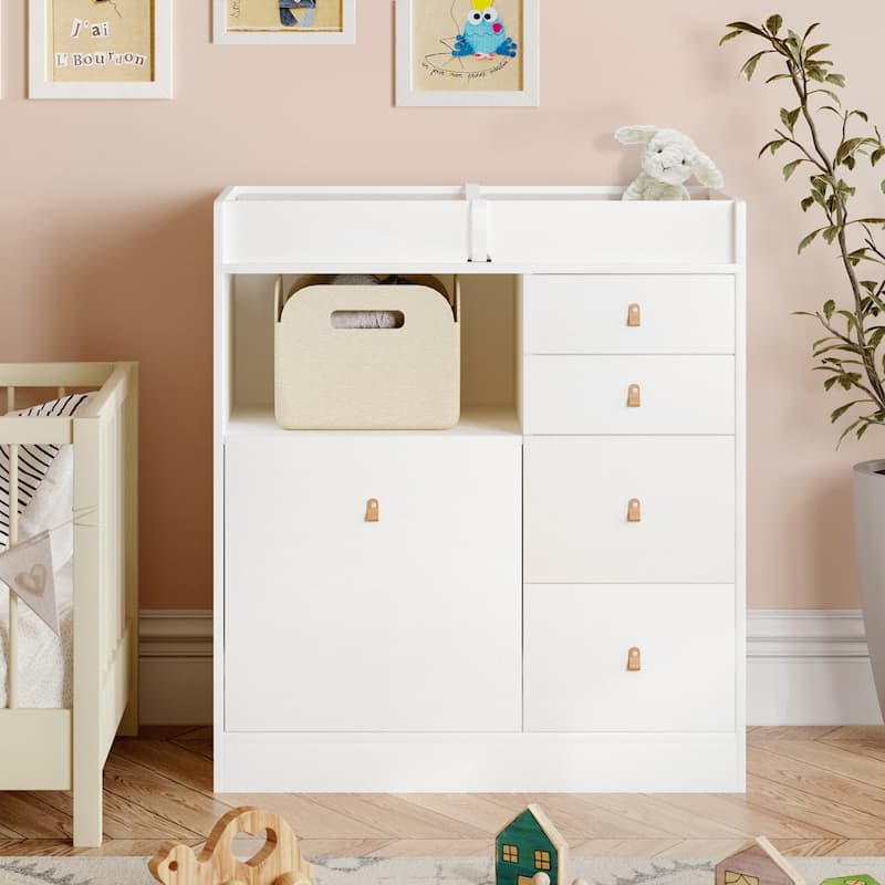Baby Changing Table Dresser Nursery Dresser Chest Changing Station - White
