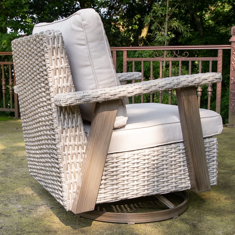 Cozywor 3Piece Wicker Patio Swivel Rocking Chair Conversation Set On