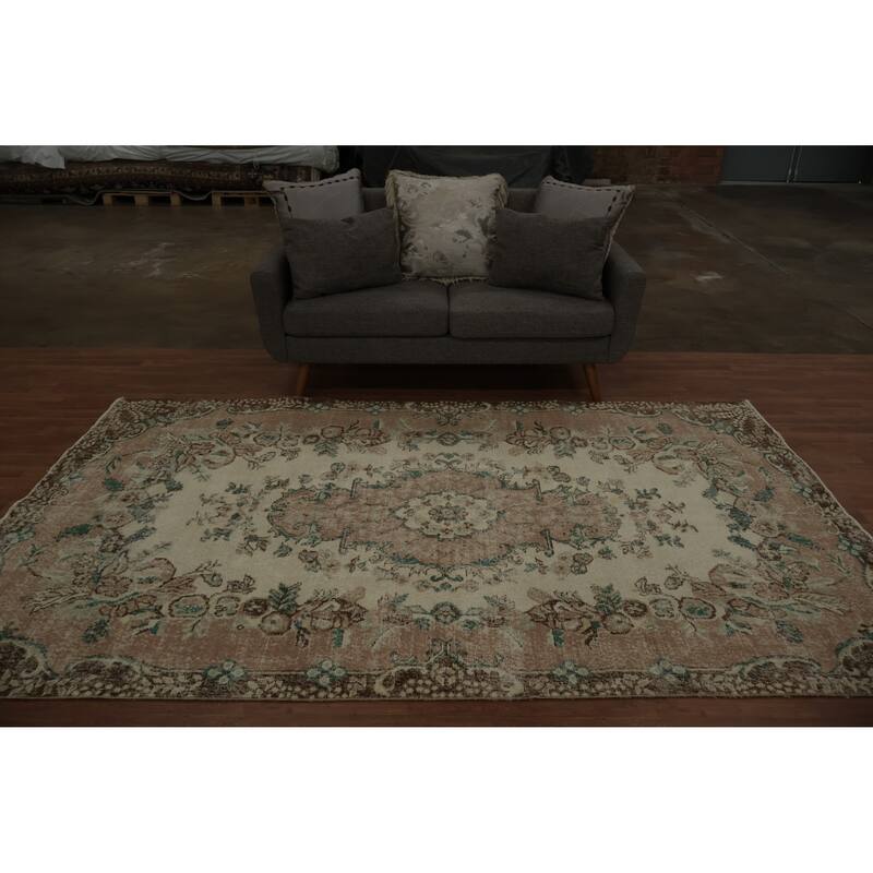 Hand Knotted Oriental 100% Wool Carpet Transitional Floral Beige & Ivories Anatolian Area Rug - 9' 5'' X 5' 8''
