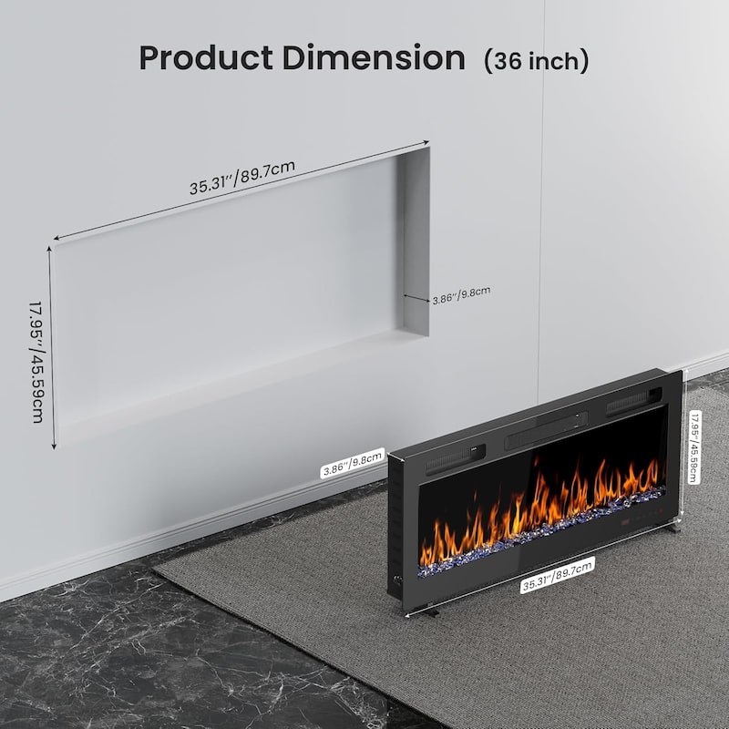 AVAWING 36-50 Inch Electric Fireplace Wall Mounted / In-Wall Insert, Modern Indoor Decor