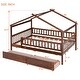 preview thumbnail 3 of 13, Walnut Full Size Wooden House Bed with Two Drawers