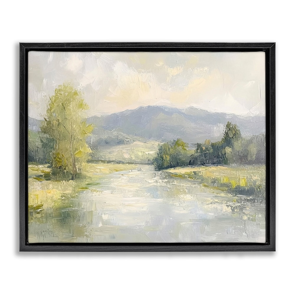 Stupell Abstract River & Mountain Scene Framed Floater Canvas Wall Art Design By Petal Prints Design