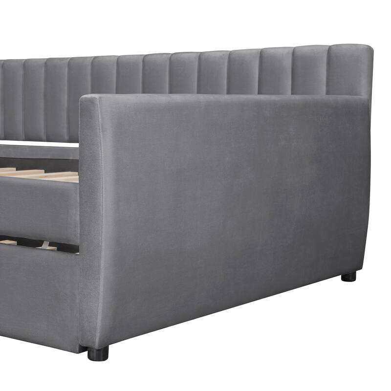 Roomfitters Full Size Upholstered Daybed with Trundle, Wood Slat Support and Soft Padded Frame