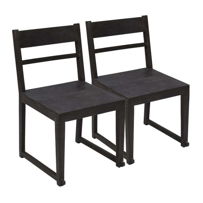 Set of 2 Dark Grey Ladder Back Dining Chairs with Solid Wood Legs - 19.50” x 19” x 34” - Dark-Grey