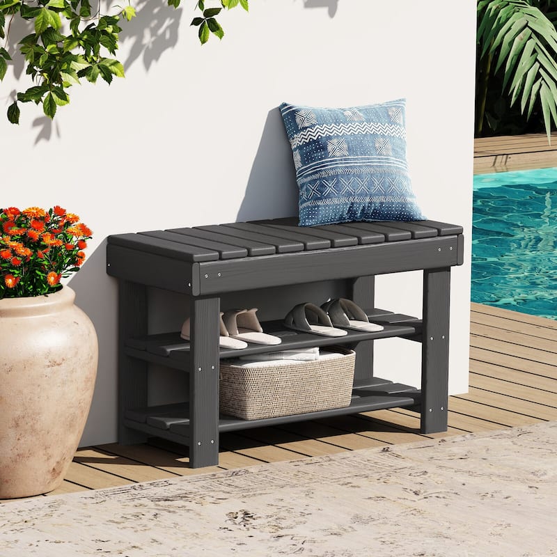 HDPE Outdoor Storage Bench Entryway Shoe Rack Patio Bench
