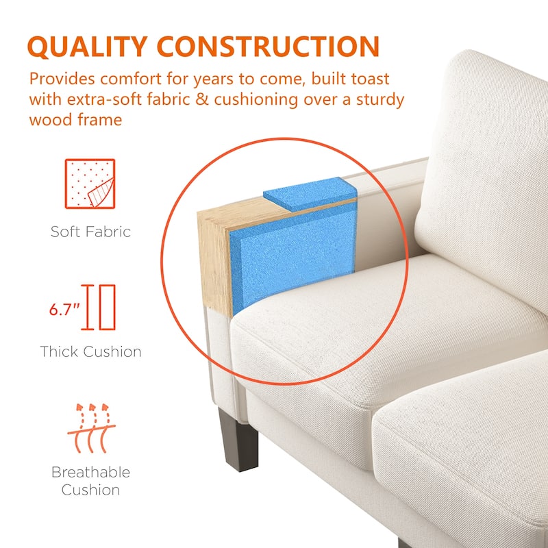 Minimalist Loveseat Sofa Couch with Wood Frame, Compact Sofa 2 Seat Loveseat Sofa with Square Armrests