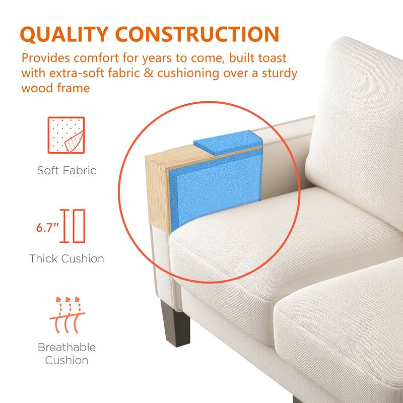 Modern 75" Upholstered 3-Seater Loveseat Sofa, Living Room Fabric Furniture Couch for 3, Solid Wood Frame Easy Assembly