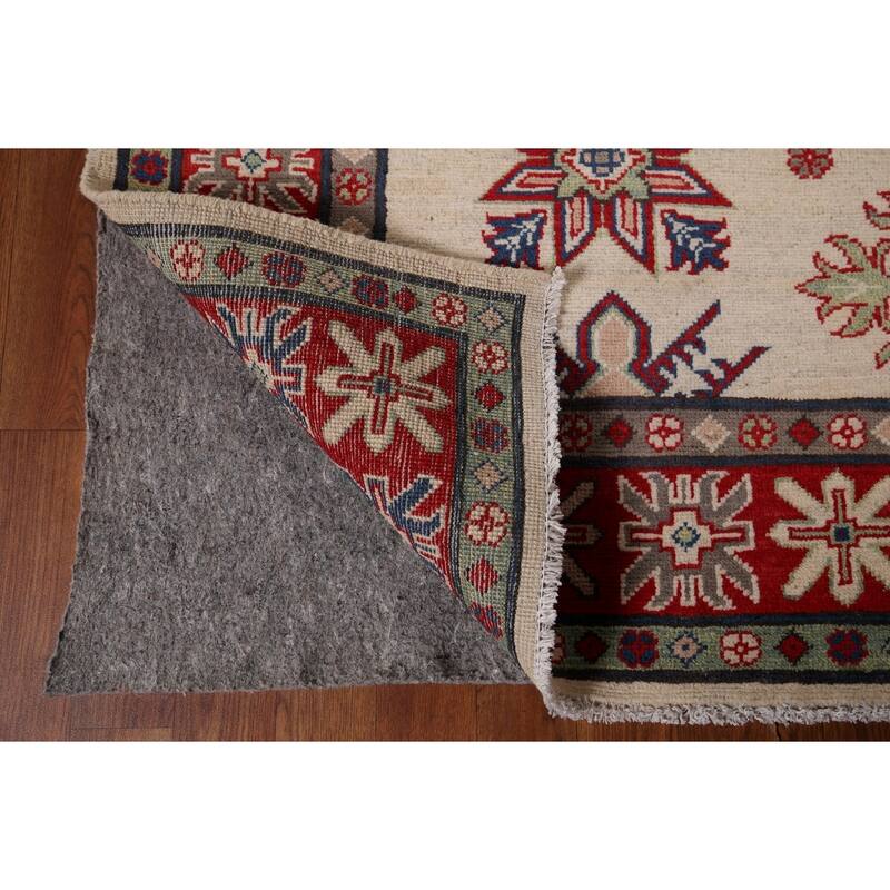 Beige / Ivory Geometric Kazak Rug Hand-Knotted Wool Carpet - 5'2" x 6'9"