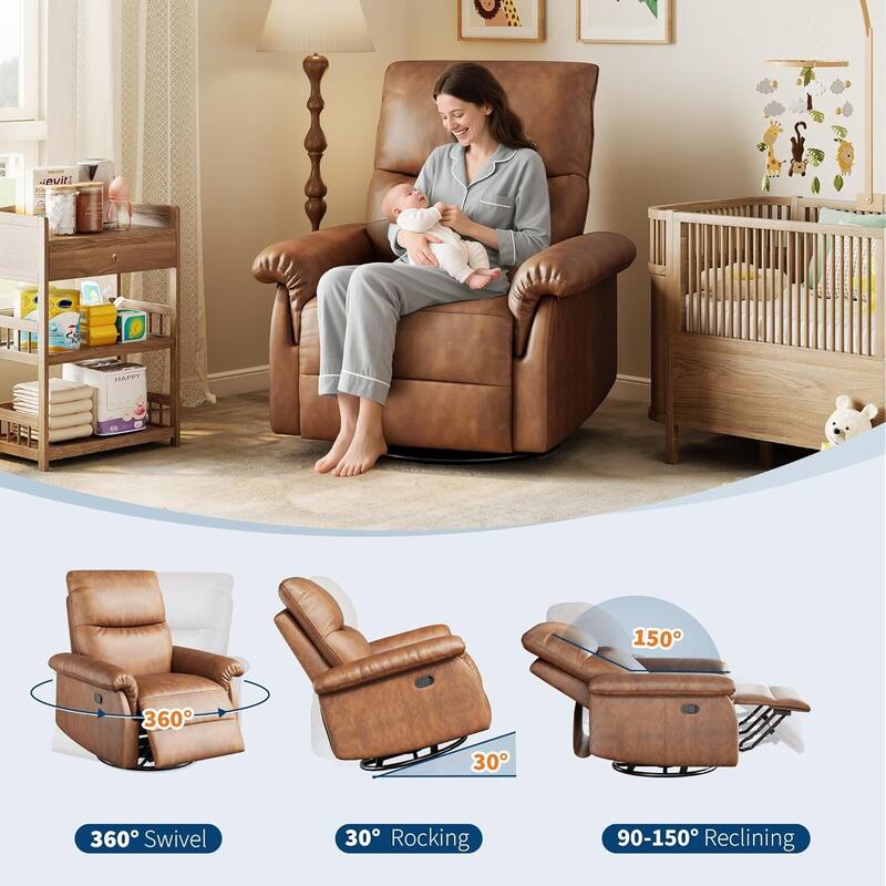 PU Leather Reclining 360°Swivel Rocker Sofa Chair for Living Room, Bedroom