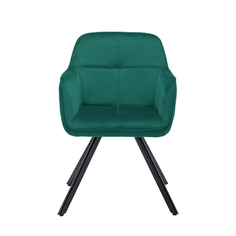 Modern Velvet Upholstered Armchair with Tufted Back and Metal Legs Dining or Accent Seating - 34.84”H x 23.62”W x 18.7”D - Green and Black
