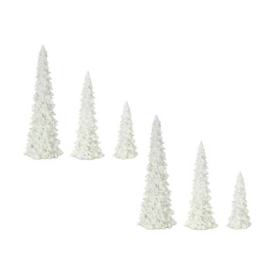 Set of 6 White Resin Tall Decorative Christmas Snow Tree, 11.5"