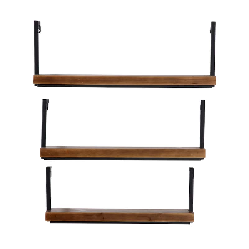 Wood Minimalistic Floating Wall Shelf with Black Metal Frames - Set of 3 Brown - Roche River Decor - 6"W x 21"L x 8"H