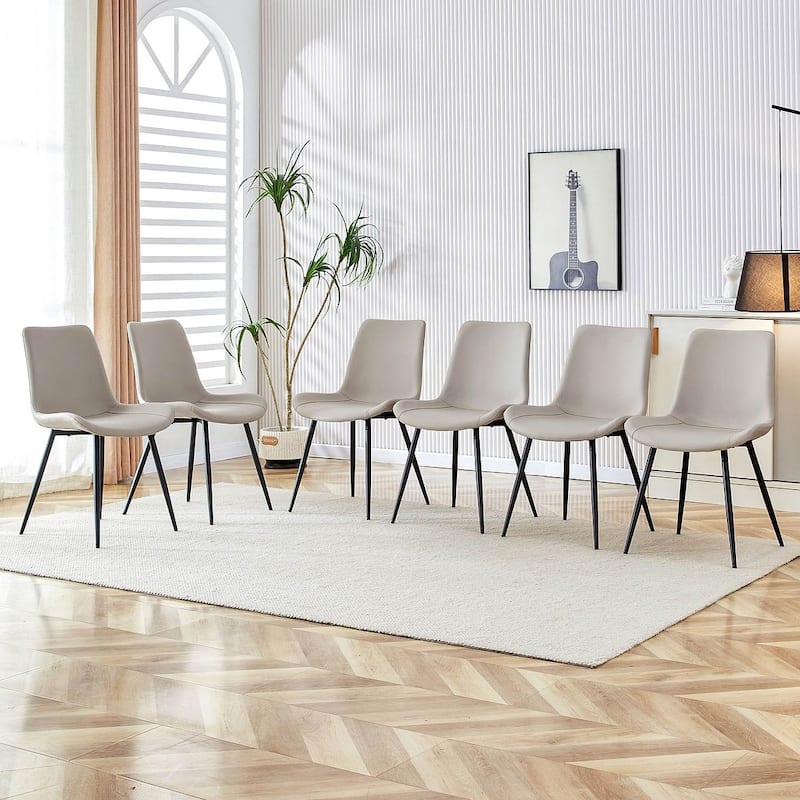 Modern Dining Room Kitchen Dining Chair with Black Metal Legs - Set of 6 - Light Gray