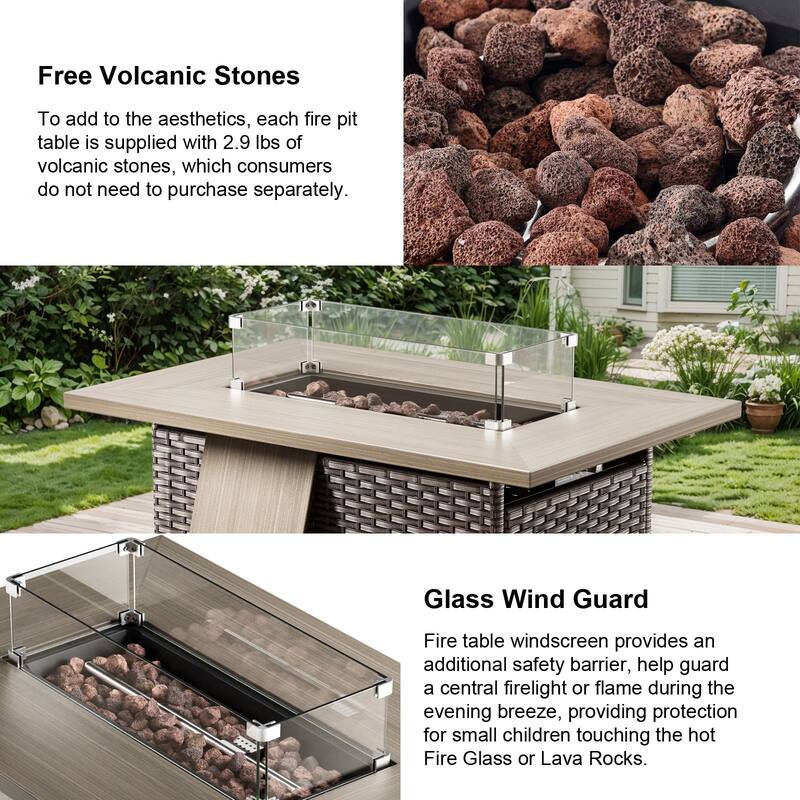 Artisan Brown Wicker Patio Fire Pit Conversation Set with 3-Seat Sofa & Swivel Gliders
