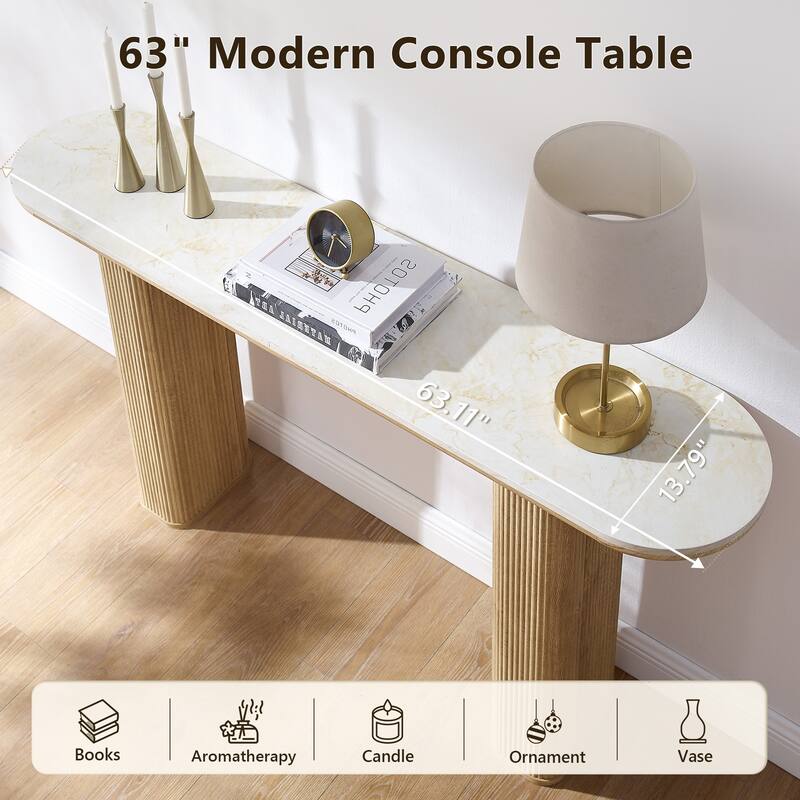 63" Modern Console Table, Entryway Table, Sofa Table with Fluted Bases