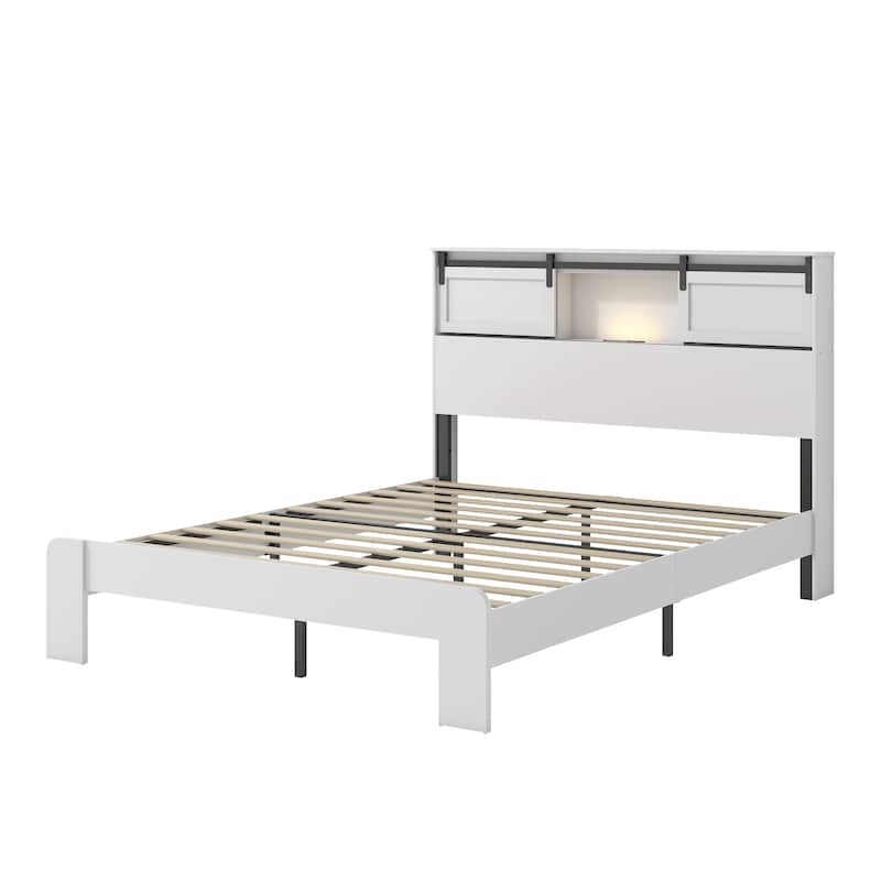 Queen Size Bed, Metal Bed Frame with Charging Station, No Need for Box Spring, Easy to Assemble
