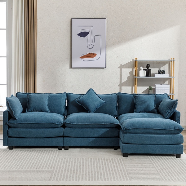 Blue plush sectional discount