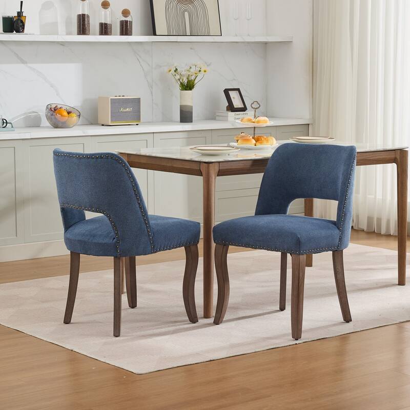 Fabric Upholstered Dining Chairs Set of 2, Kitchen Chairs with Curved Backrest, Accent Chair with Solid Wood Legs