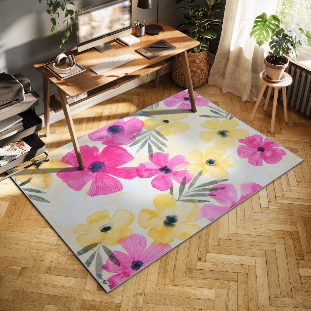 Tropical Posies, Hand Washable Flowers Art Area Rug, power-loomed, 100% polyester, 2mm pile, nonslipping back