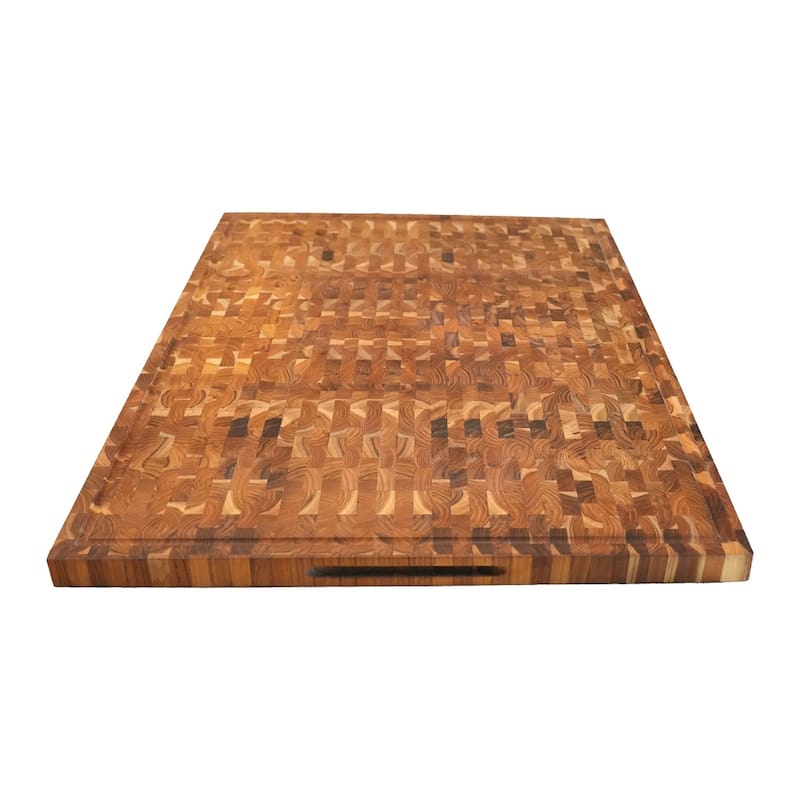 XL EcoDecors FSC Certified Solid Teak Cutting Board 40" x 28", End Grain Butcher Block for Kitchen, BBQ & Carving