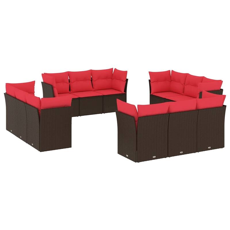 vidaXL 12 Piece Patio Sofa Set with Cushions Black/Brown/Gray Poly Rattan - 24.4 x 24.4 x 27.2