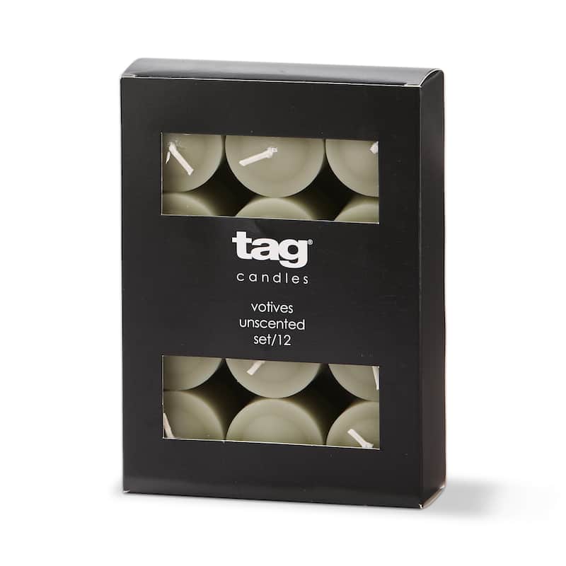 Color Studio Votive Candles Set Of 12 Sage Green Smokeless Paraffin Wax, Burn Time 5 Hrs.