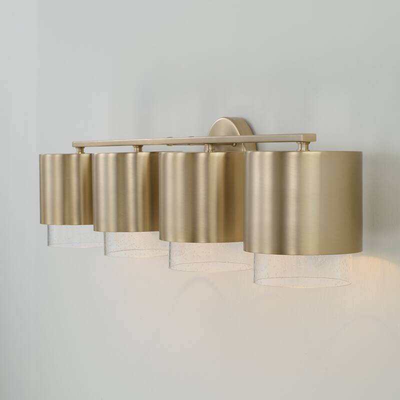 33.50"W x 8.25"H 4-Light Cylindrical Metal Vanity with Seeded Glass - N/A