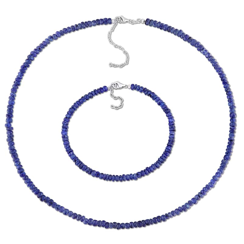 Miadora 37 1/2ct TGW Sapphire Beaded Necklace and Bracelet Set Sterling Silver