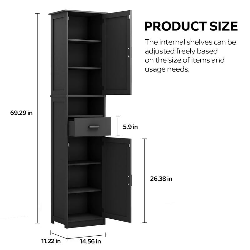 Homy Casa 69" Tall Kitchen Pantry Cabinet 2 Barn Doors & Drawer