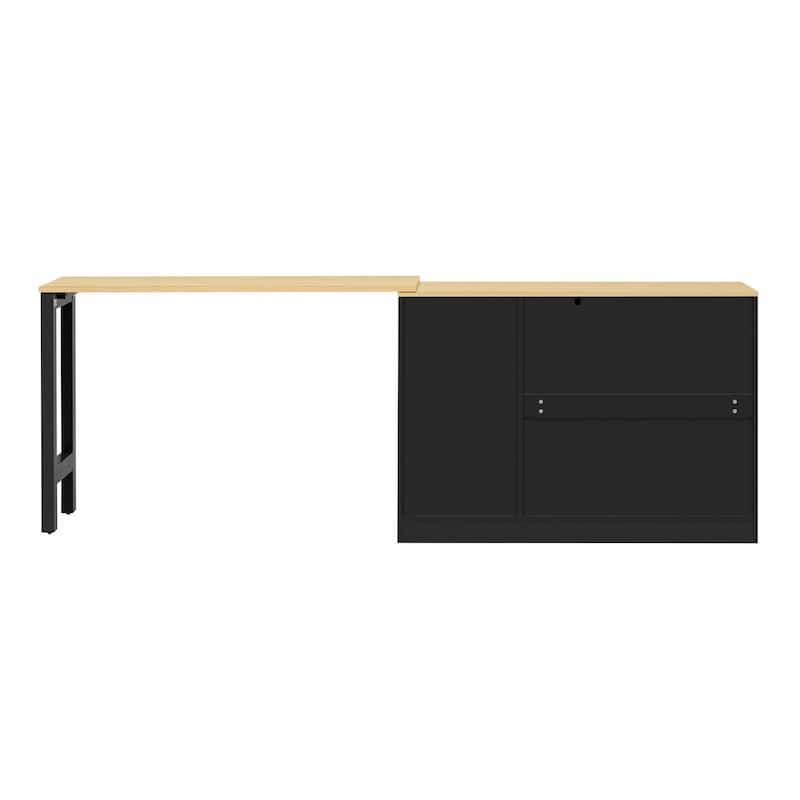 89.7'' Wooden Sideboard with Extendable Table - Multifunctional Storage Cabinet with 2 Doors and 3 Drawers