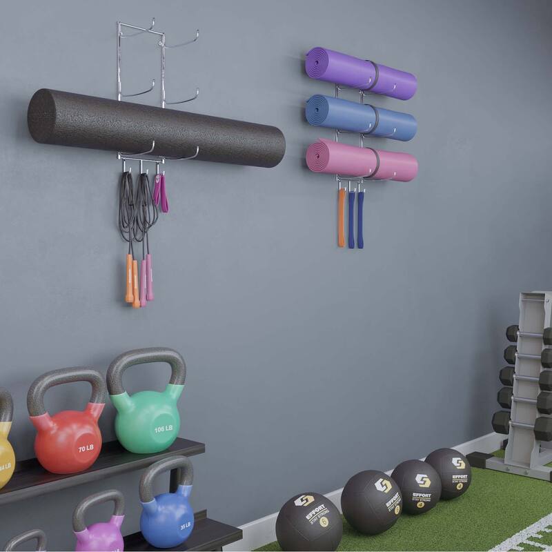 Wallniture Guru Wall Mount Foam Roller and Yoga Mat Holder, Towel Rack with 3 Hooks