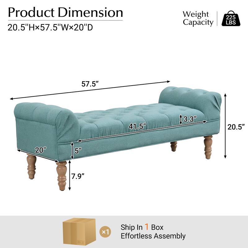 End of Bed Bench Ottoman with Wood Legs, Fabric Bench Indoor Bench Entryway Bench Lounge Bench with Legs
