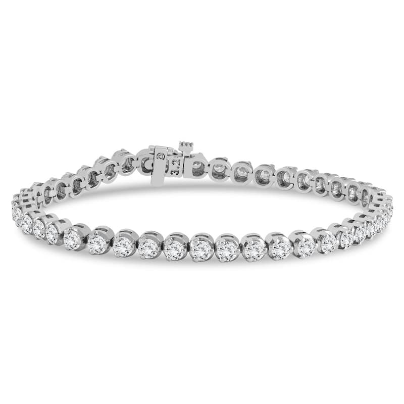 Marquee Certified 3 Carat TW Three Prong Diamond Tennis Bracelet in 14K White Gold
