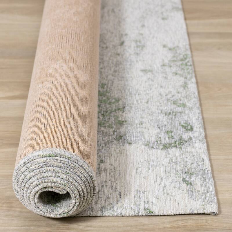 Kylie Collection - Green/Cream Distressed Rug