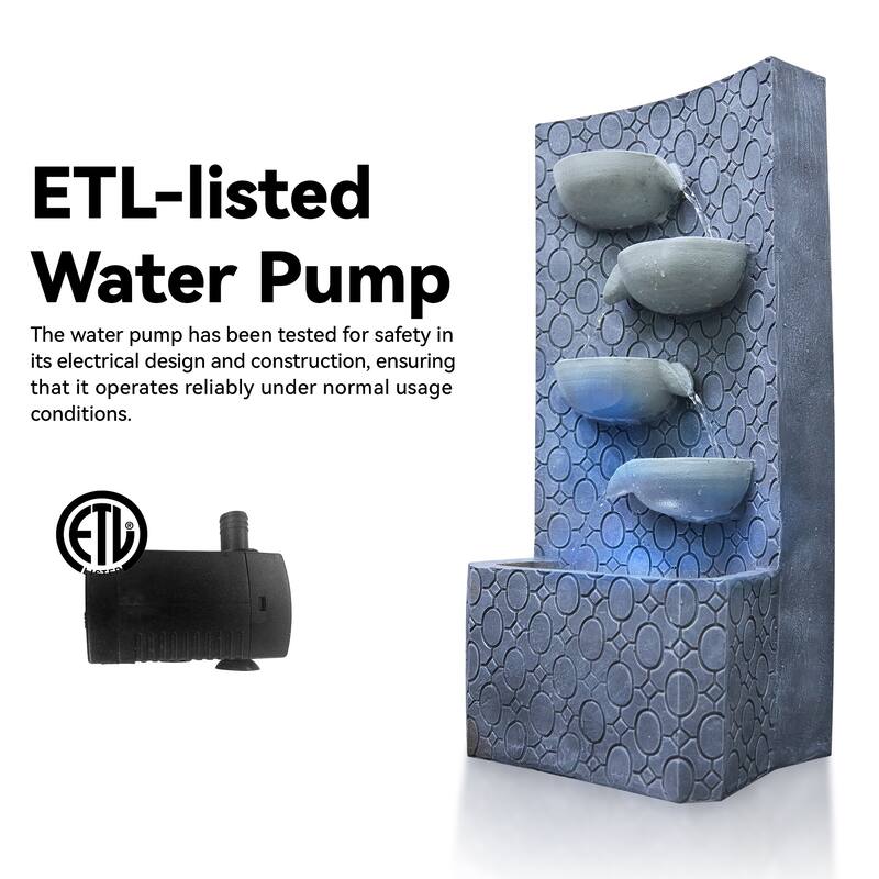Vbal Outdoor 4-Tier Polyresin Modern Fountain with Soothing Water Sounds – Weather Resistant