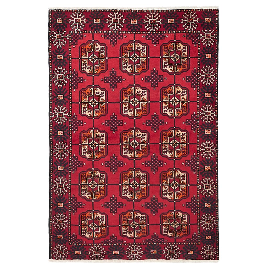 ECARPETGALLERY Hand-knotted Teimani Red Wool Rug - 4'2 x 6'4