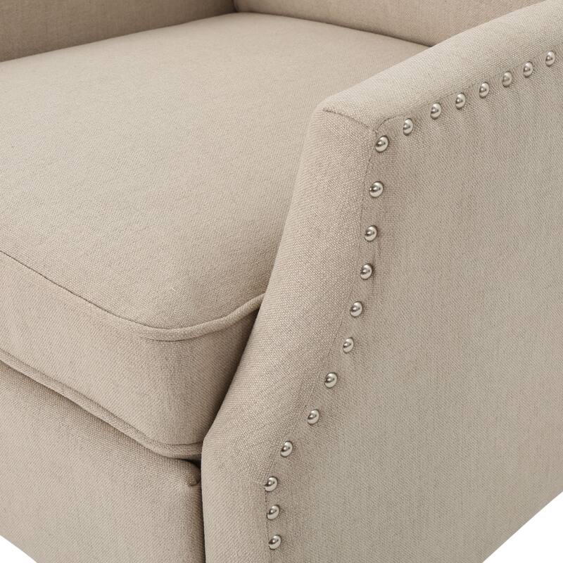 Upholstered Recliner Chair, Fabric Wingback Armchair, Push-Back Recliner with Nailhead Trim, Wood Legs, Classic Recliner Chair