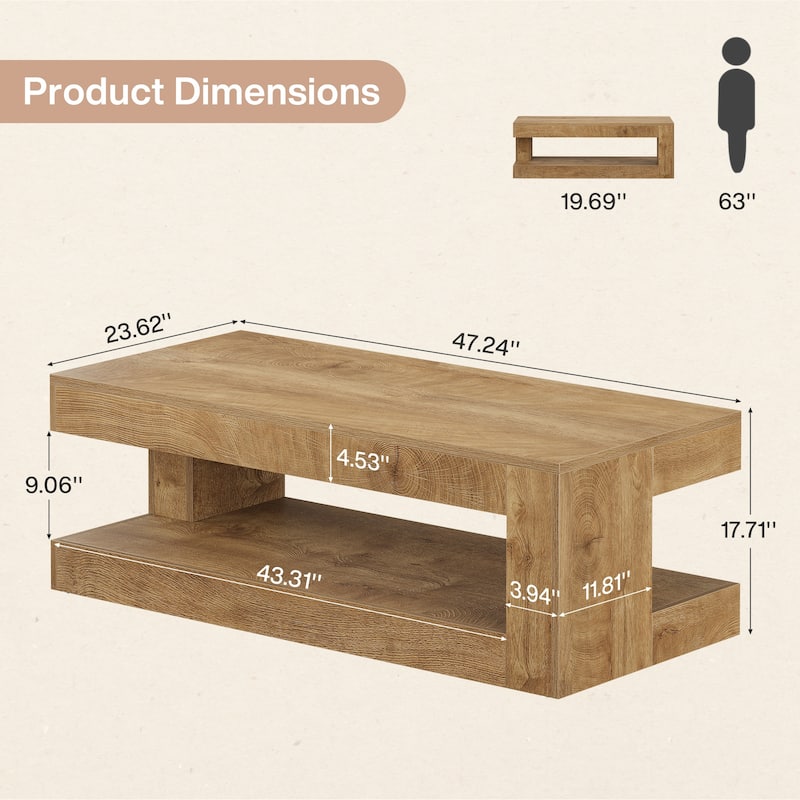 47.3" Farmhouse Rectangular Coffee Table for Living Room