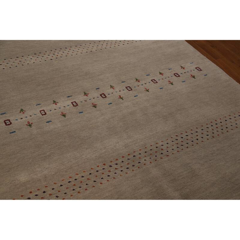 Tribal Gabbeh Area Rug Hand-Knotted Beige Oriental Wool Carpet - 5'7" x 7'10"