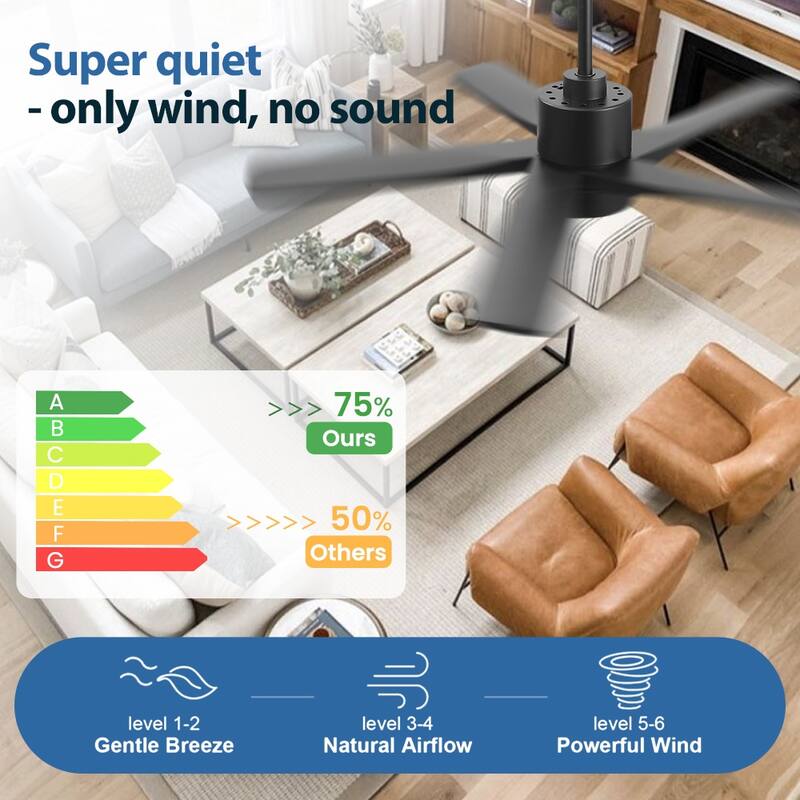 WINGBO 54" and 64" 5 ABS Blades DC Motor Indoor Ceiling Fan with Light & Remote