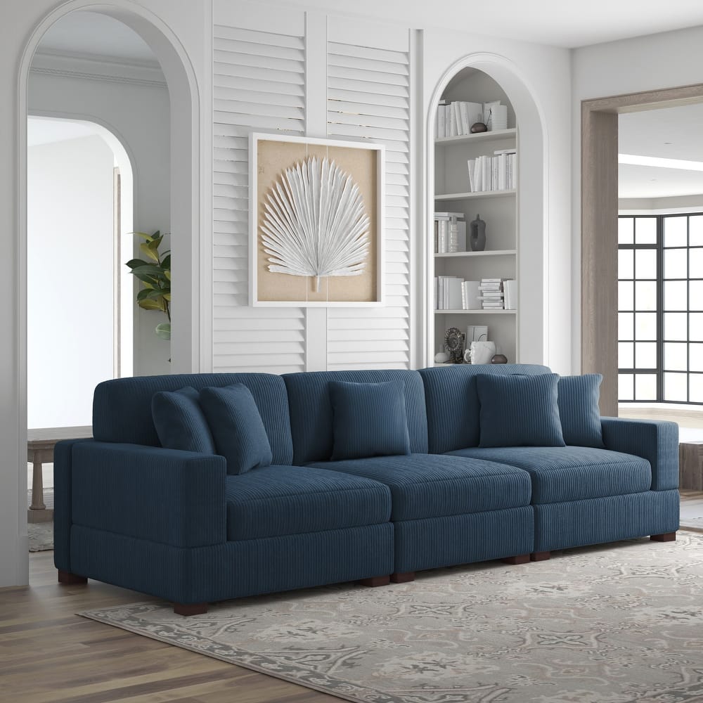 Corduroy Couch Modular Sectional Sofa with Pillows