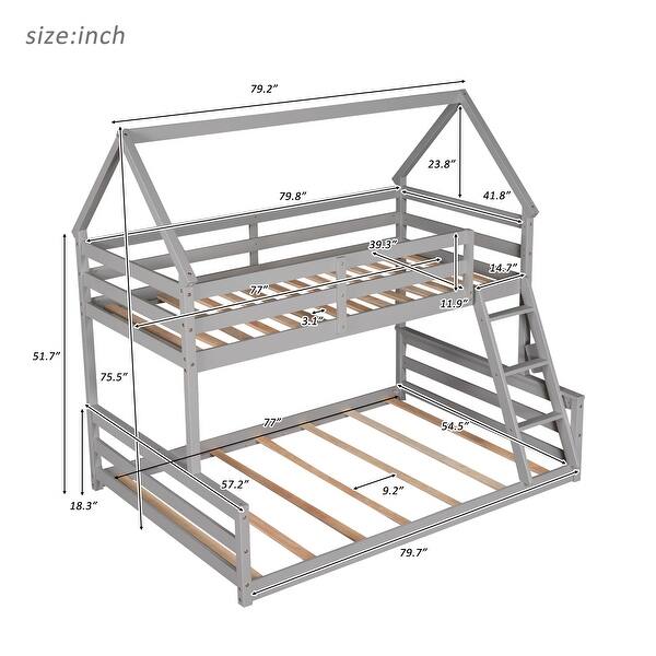 dimension image slide 0 of 2, Elegant House Shape Twin over Full Wood Bunk Bed with Guardrails and Ladder, Designed for Child Safety, Gender Neutral, White