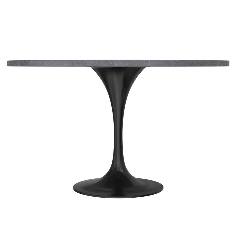 LeisureMod Verve 48" Round Dining Table with Sintered Stone TableTop and Sleek Black Base for Kitchen & Dining Room
