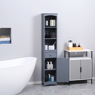 Gymax Tall Slim Bathroom Storage Cabinet Linen Tower w/Drawer - Bed ...