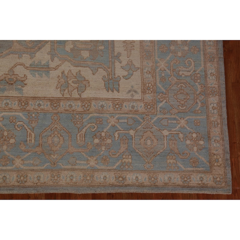 Hand Knotted Oriental 100% Wool Carpet Transitional Medallion Navy Blue & Blues Oushak Area Rug - 13' 7'' X 10' 0''